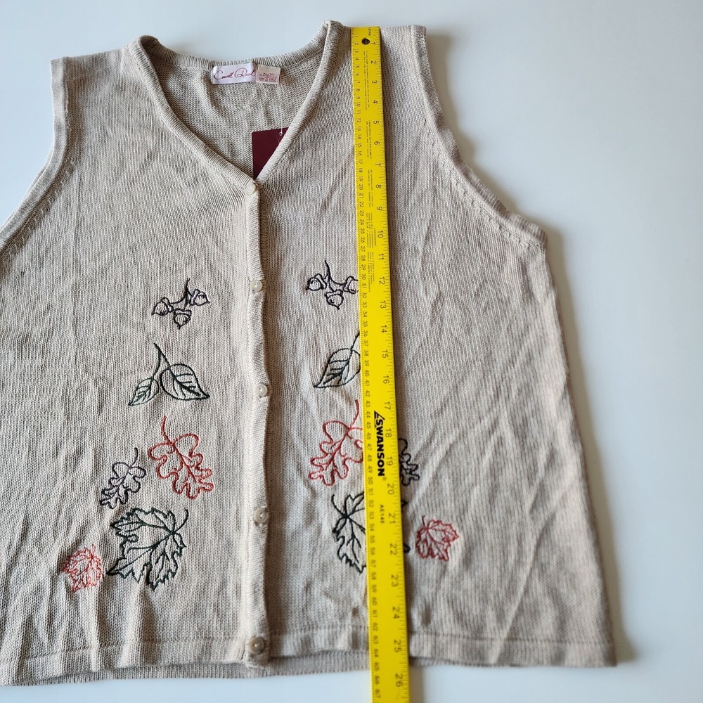 NEW Sweater Vest Womens XL Beige Embroidered Leaf Autumn Cottagecore Fall Indie - Picture 13 of 15